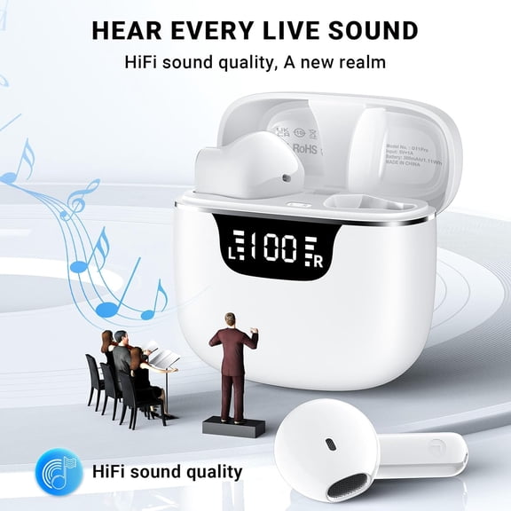 MINSUI-Wireless Earbuds, Bluetooth 5.4 Headphones with 42H Ultralight Ear Buds,Bluetooth Earbuds with 4 ENC Noise Cancelling Mics, HiFi Deep Bass Dual LED Display USB-C, Waterproof Earphones for Andr