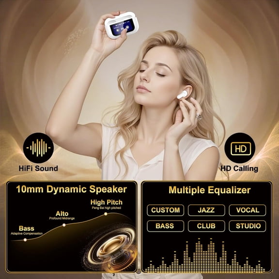 MINSUI-Wireless Earbuds - Touch Screen ANC Earbuds Hifi Sound Wireless Bluetooth 5.4 In Ear Headphones, Noise Canceling Earphones Multifunctional Ear Buds Headsets for Android IOS Gym Sports (White)