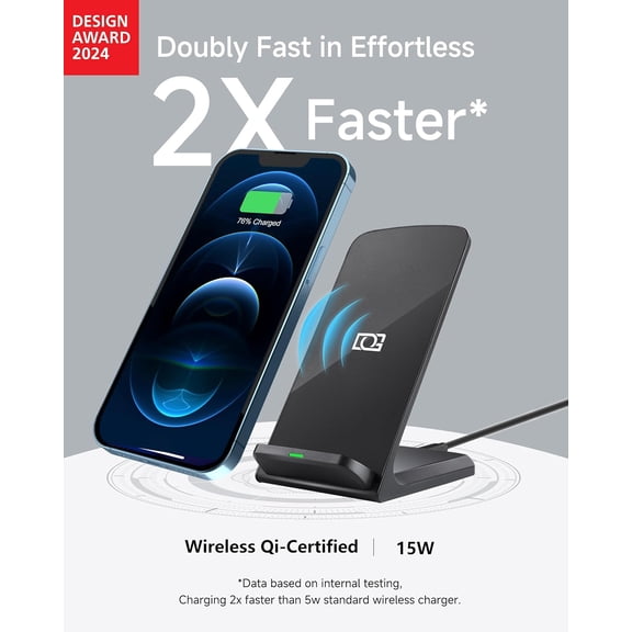 MINSUI-Wireless Phone Charger, 15W Fast Qi Wireless Charge Stand for iPhone 17 Pro Max 16 15 14 13 12 Plus 11 Samsung Galaxy S26 Ultra Z Note Pixel 10 (Classic Black)