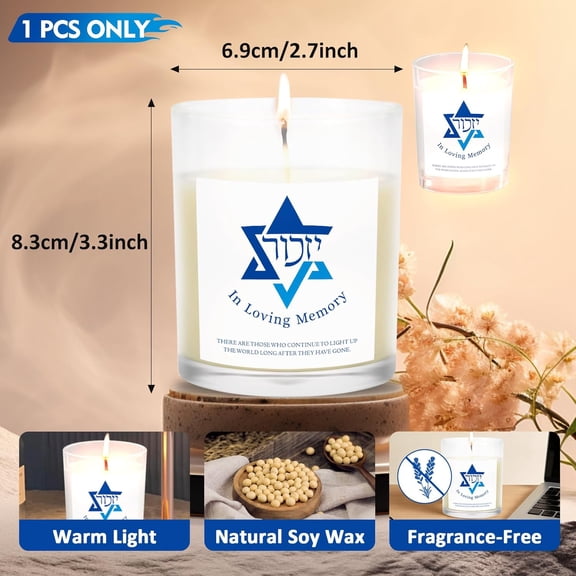 MINSUI-Yahrzeit Candles - Yahrzeit Memorial Candles, Memorial Bereavement Gifts for Loss of Loved One, Jewish Sympathy, Natural Soy Wax Hand Poured 6oz (White-UNSCENTED)