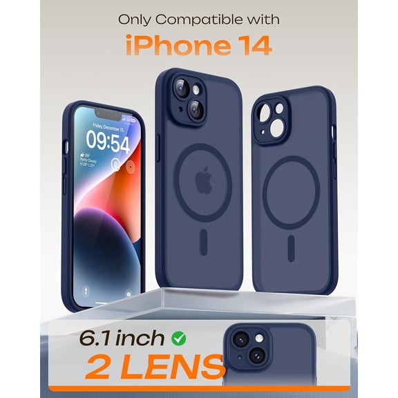 MINSUI-for Phone 14 Case, Compatible with Magsafe Charger, Full Camera Protection, Drop Protection, Translucent Matte Phone Case for iPhone 14 6.1 inch (Dark Blue)