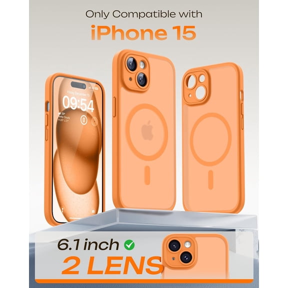 MINSUI-for Phone 15 Case, Compatible with Magsafe Charger, Full Camera Protection, Drop Protection, Translucent Matte Phone Case for iPhone 15 6.1 inch (Orange)