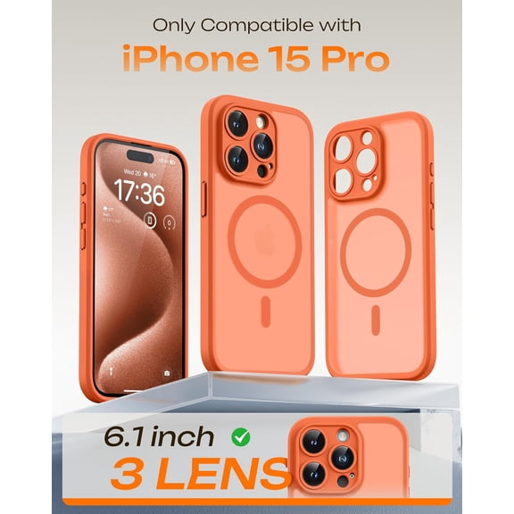 MINSUI-for Phone 15 Pro Max Case, Compatible with Magsafe Charger, Full Camera Protection, Drop Protection, Translucent Matte Phone Case for iPhone 15 Pro Max 6.7 inch (Orange)