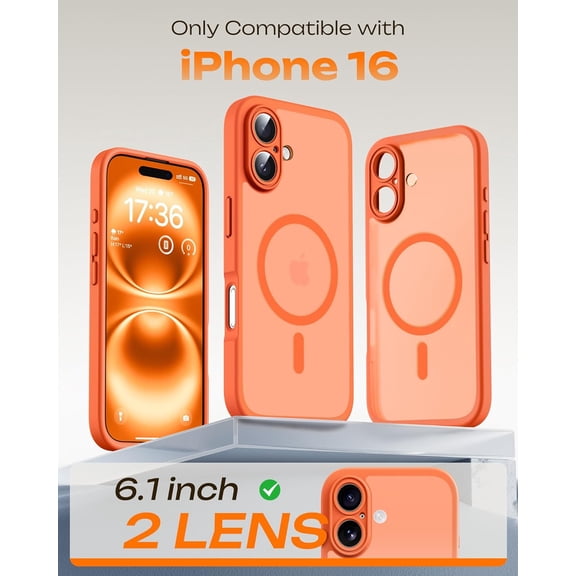 MINSUI-for Phone 16 Case, Compatible with Magsafe Charger, Full Camera Protection, Drop Protection, Translucent Matte Phone Case for iPhone 16 6.1 inch (Orange)