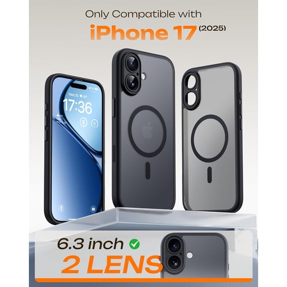 MINSUI-for iPhone 17 Case with Camera Control Capture Button, Compatible with Magsafe Charger, Built-in Magnetic Ring, Translucent Matte Phone Case for iPhone 17 6.3 inch (Key Black)
