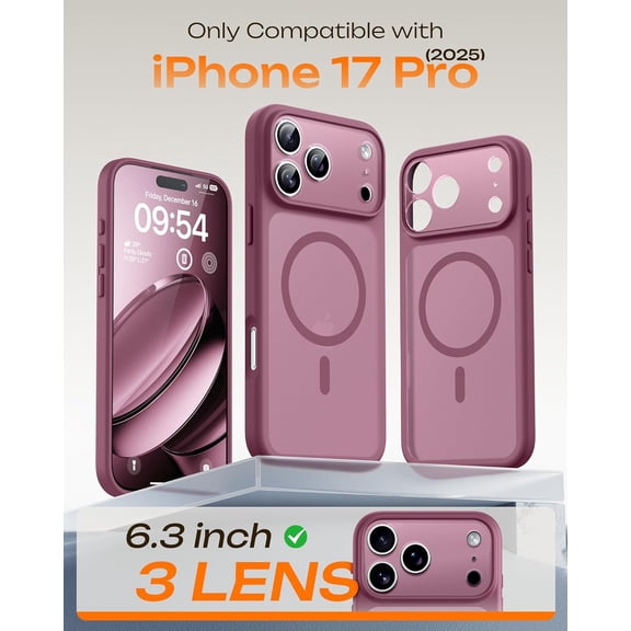 MINSUI-for iPhone 17 Pro Case, Compatible with Magsafe Charger, Full Camera Protection, Translucent Matte Phone Case for 17 Pro 6.3 inch (Plum)