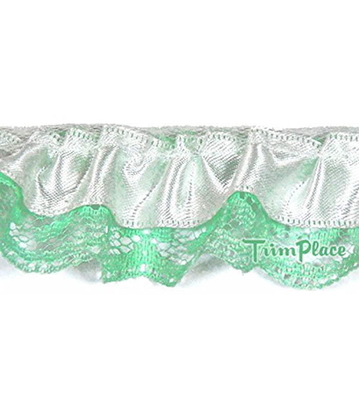 MINT 1-1/8 INCH RUFFLED LACE WITH WHITE RIBBON