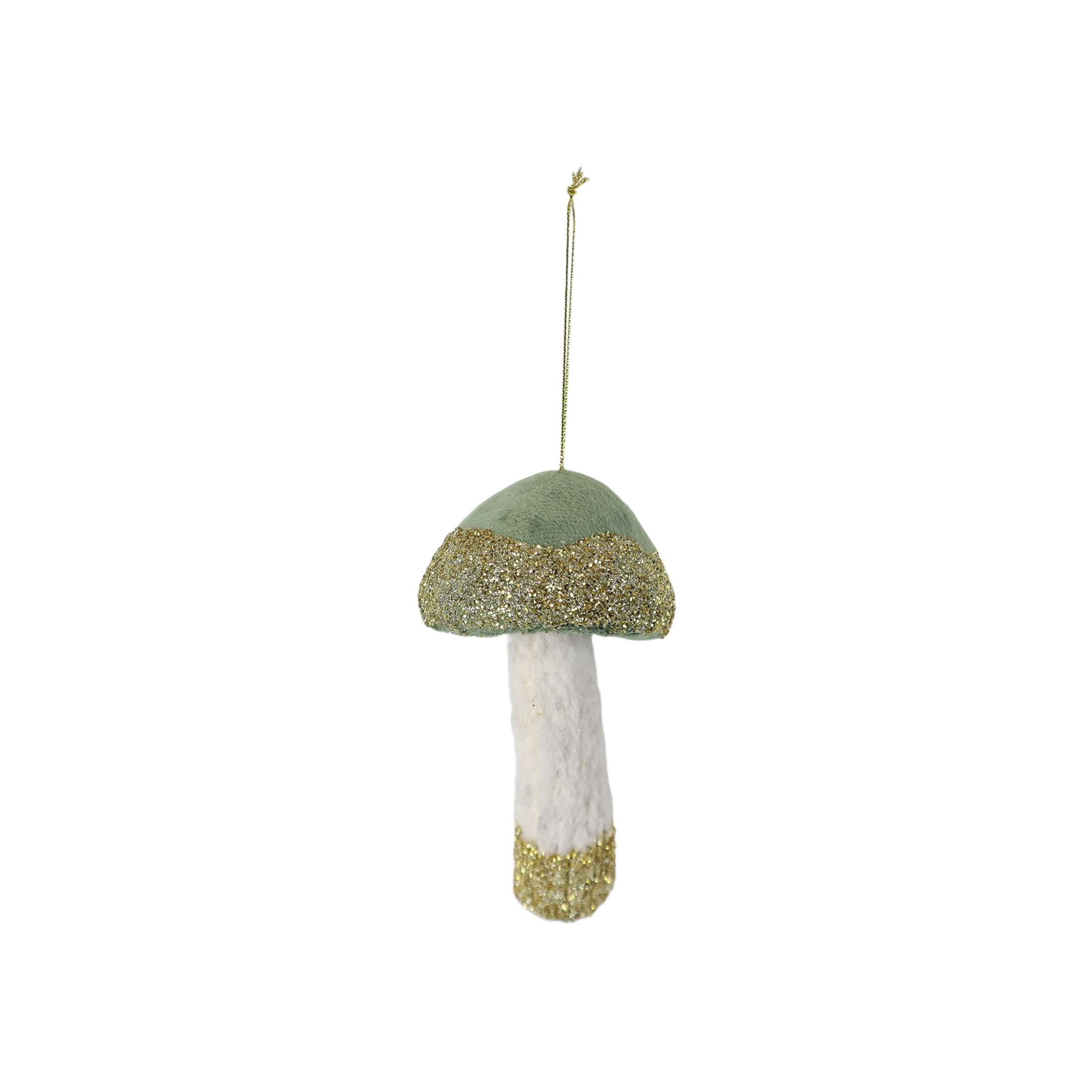 Green/Gold/Ivory Fabric Mushroom Christmas Ornament, 5", by Holiday Time