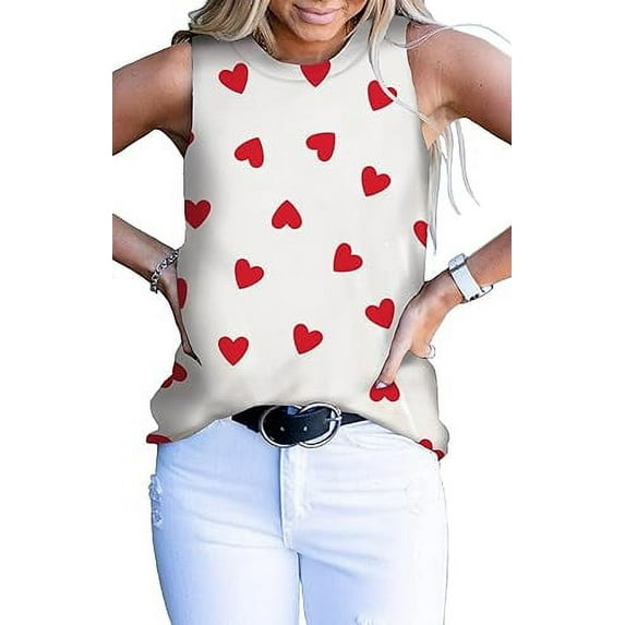 MINT PLUS PINK - WOMEN'S CASUAL BASIC SUMMER CUTE TANK TOPS | Summer Essential | Heart Red/Ivory| Soft & Stylish Sleeveless Blouses for Every Occasion