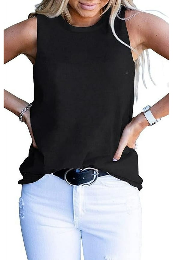 Women's Casual Basic Sumer Cute Leopard Print Sleeveless Cami Tank Tops - BLACK - Small