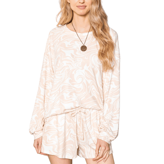 MINT PLUS PINK Womens Tie Dye Print Two Piece Outfits Pajama Long Sleeve Shirt and Elastic Shorts Loungewear Set with Pocket Made In USA