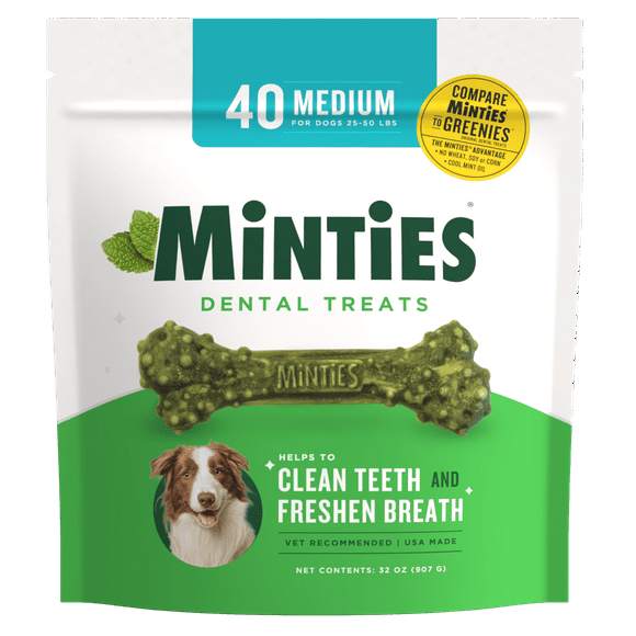 MINTIES Dental Bone Treats, Chews for Medium Dogs over 40 lbs, 40 Count, 32 oz, Shelf-Stable
