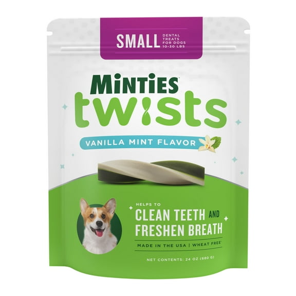MINTIES Twists Dog Dental Bone Chews for Small Dogs, Vanilla and Mint Flavor, 24 oz