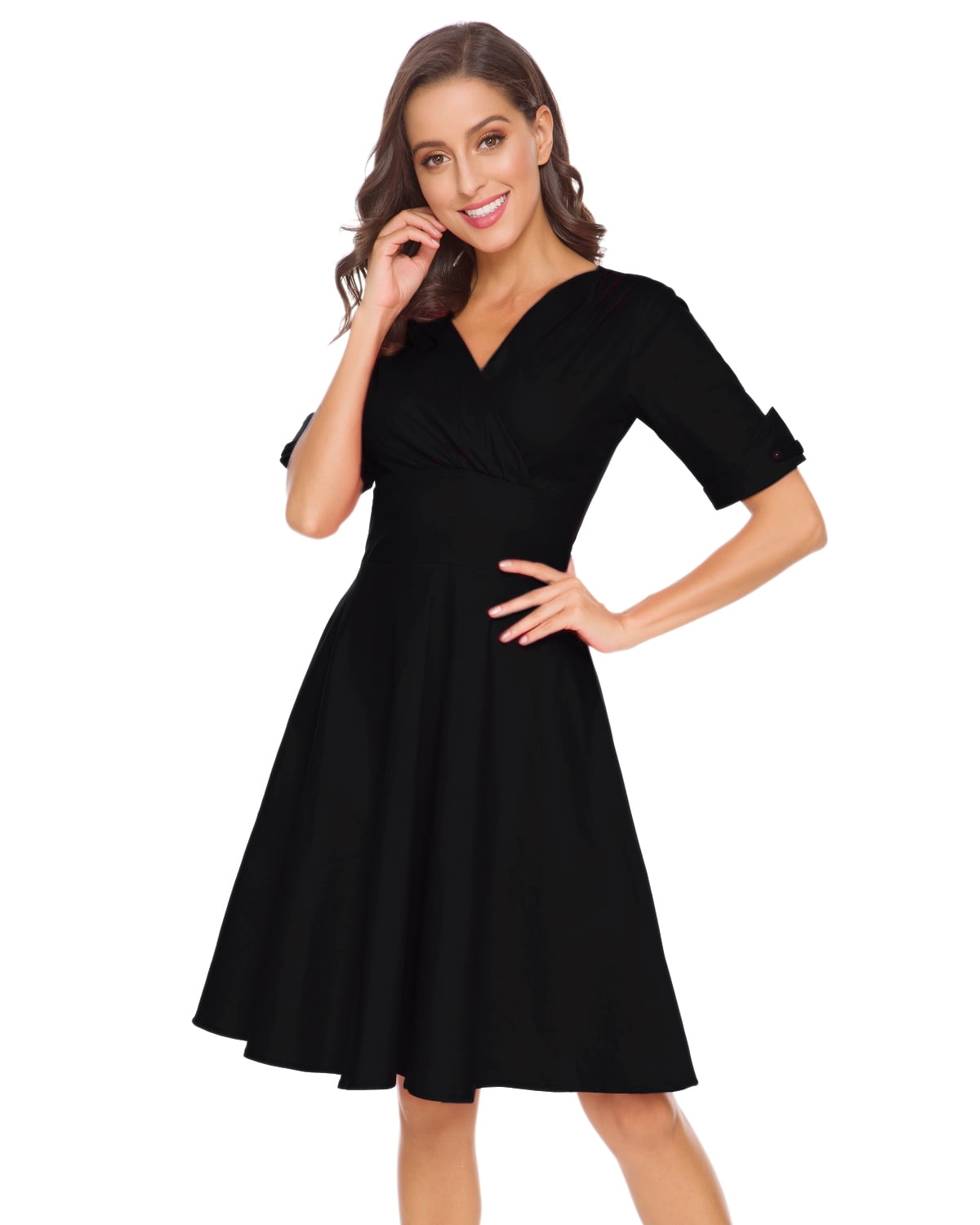 MINTLIMIT Women's 1950s Vintage Wrap Deep V Neck Half Sleeve Retro Cocktail Swing Dress