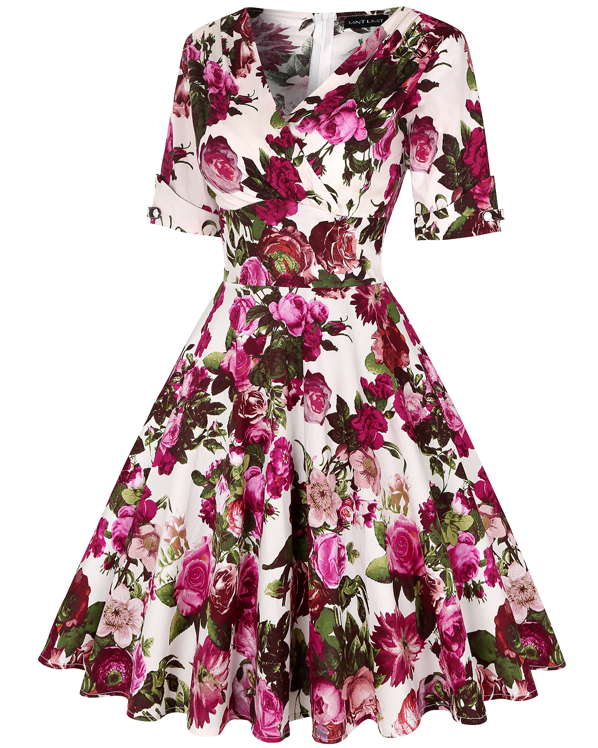 MINTLIMIT Women's 1950s Vintage Wrap Deep V Neck Half Sleeve Retro Cocktail Swing Dress