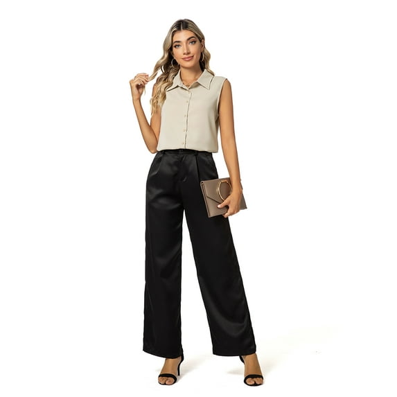 MINTLIMIT Women's Sleeveless Button Down Shirt Basic Solid Collared Work Blouse