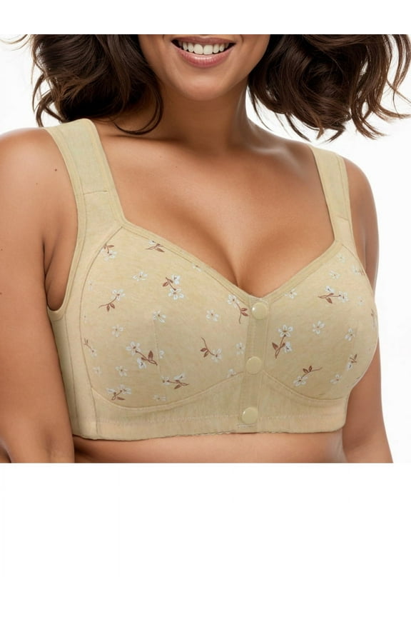 Women's Front Button Closure Bra Comfort Full-coverage Bra Senior Front-Closing Wirefree Bra