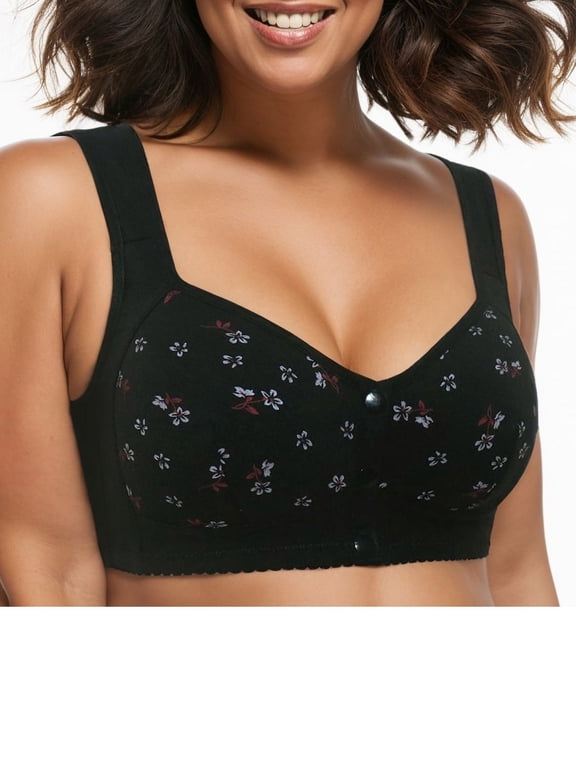 Women's Front Button Closure Bra Comfort Full-coverage Bra Senior Front-Closing Wirefree Bra