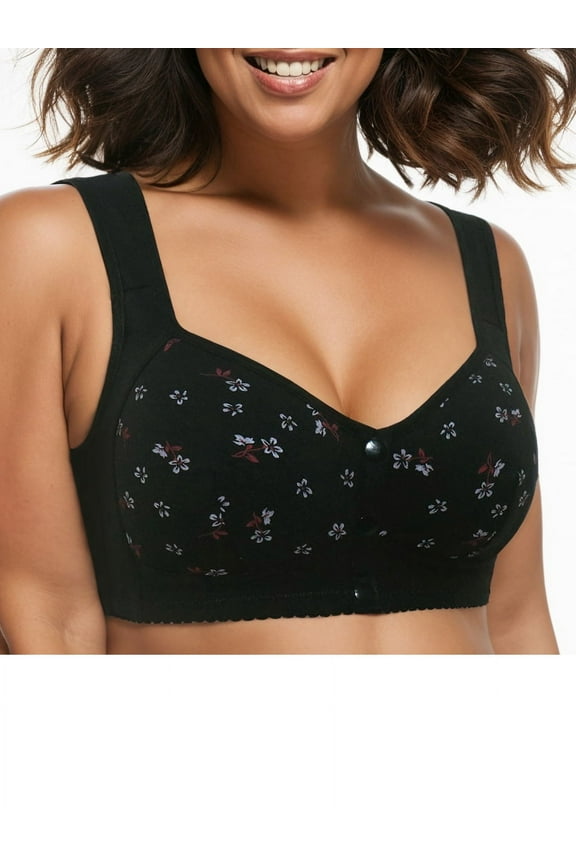 Women's Front Button Closure Bra Comfort Full-coverage Bra Senior Front-Closing Wirefree Bra
