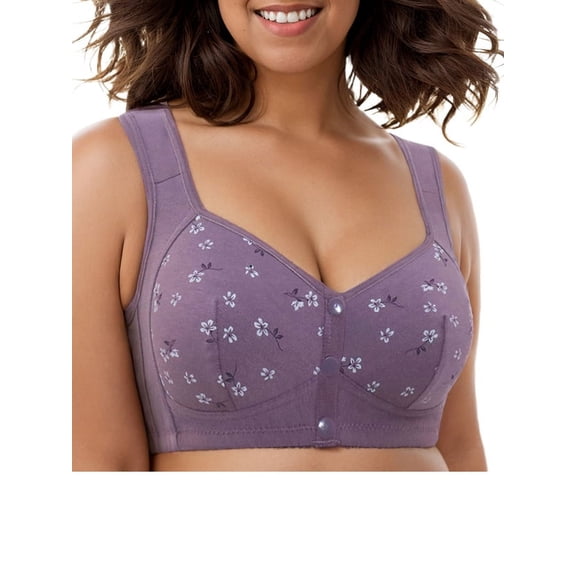 MINTREUS Women's Front Button Closure Bra Comfort Full-coverage Bra Senior Front-Closing Wirefree Bra