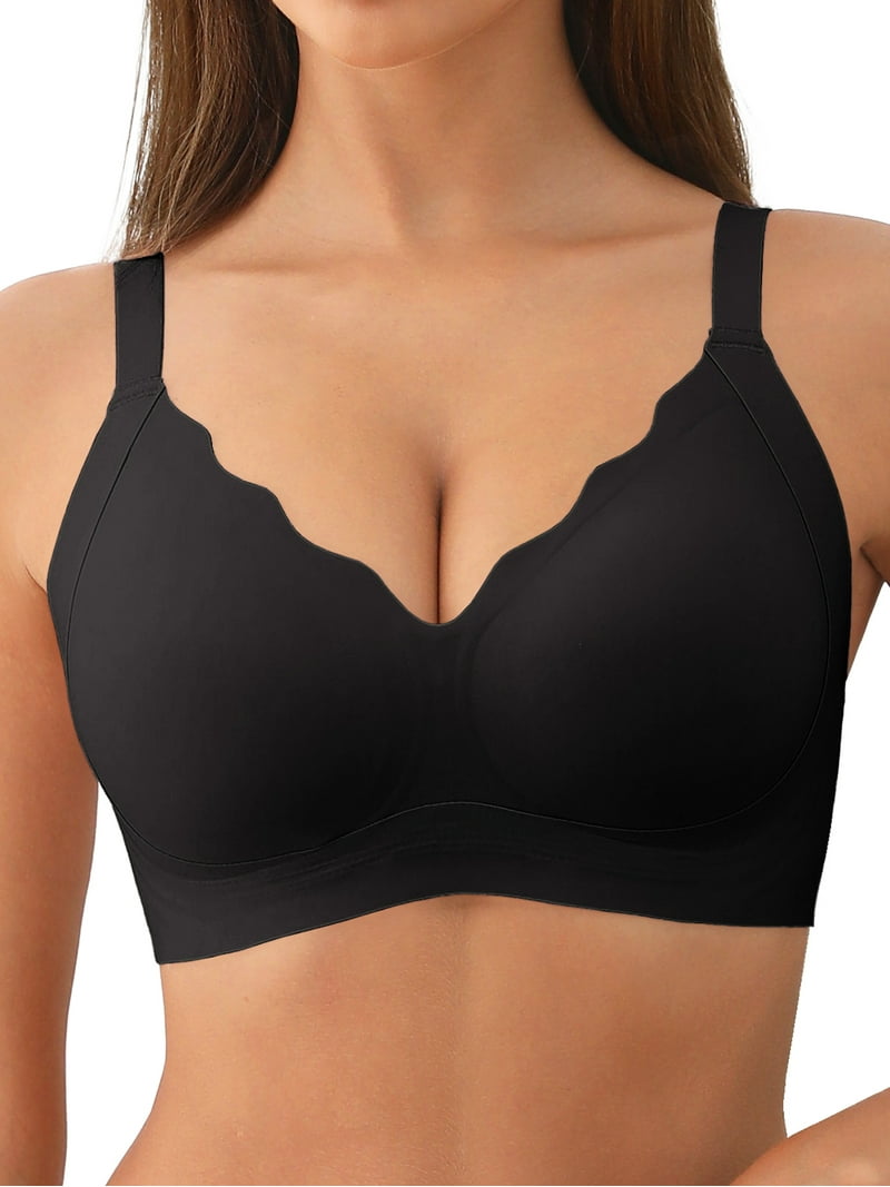 Wireless Bras For Women No Underwire Comfort Seamless Bra Push Up Support Full Coverage Bra V Neck Padded Bralette Black Xxxl