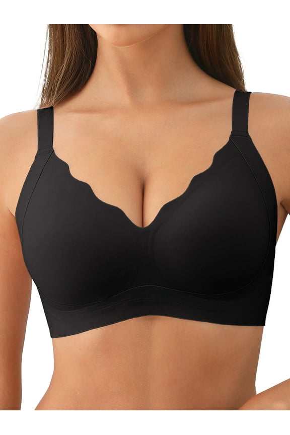 Womens No Underwire Bras Comfort Seamless Push Up Bra Full Coverage Lift Bralette Everyday Tshirt Bra V Neck Scalloped Bras