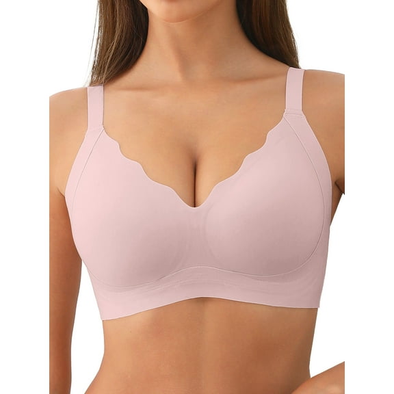 MINTREUS Womens No Underwire Bras Comfort Seamless Push Up Bra Full Coverage Lift Bralette Everyday Tshirt Bra V Neck Scalloped Bras
