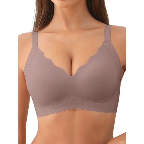 MINTREUS Womens No Underwire Bras Comfort Seamless Push Up Bra Full Coverage Lift Bralette Everyday Tshirt Bra V Neck Scalloped Bras