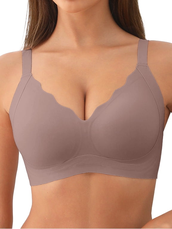 Womens No Underwire Bras Comfort Seamless Push Up Bra Full Coverage Lift Bralette Everyday Tshirt Bra V Neck Scalloped Bras