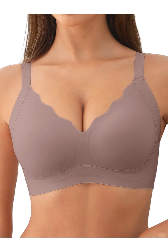 Womens No Underwire Bras Comfort Seamless Push Up Bra Full Coverage Lift Bralette Everyday Tshirt Bra V Neck Scalloped Bras