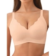MINTREUS Womens No Underwire Bras Comfort Seamless Push Up Bra Full Coverage Lift Bralette Everyday Tshirt Bra V Neck Scalloped Bras