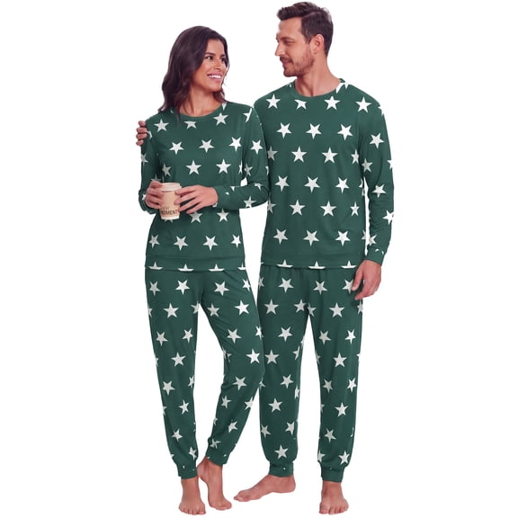 MINTREUS Matching Pajamas for Couples/Him and Her 2 Piece Long Sleeve Sleepwear Pj Set for Women Loungewear with Pockets Pijamas Para Parejas