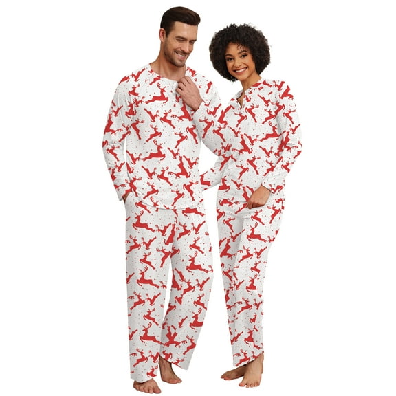 MINTREUS Couple Christmas Pajama Sets Soft PJs Sets for Couples/Women/Men Matching Sleepwear with Pockets
