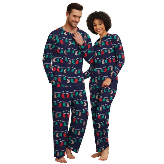MINTREUS Couple Christmas Pajama Sets Soft PJs Sets for Couples/Women/Men Matching Sleepwear with Pockets