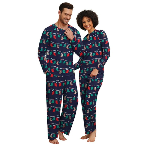 MINTREUS Couple Christmas Pajama Sets Soft PJs Sets for Couples/Women/Men Matching Sleepwear with Pockets