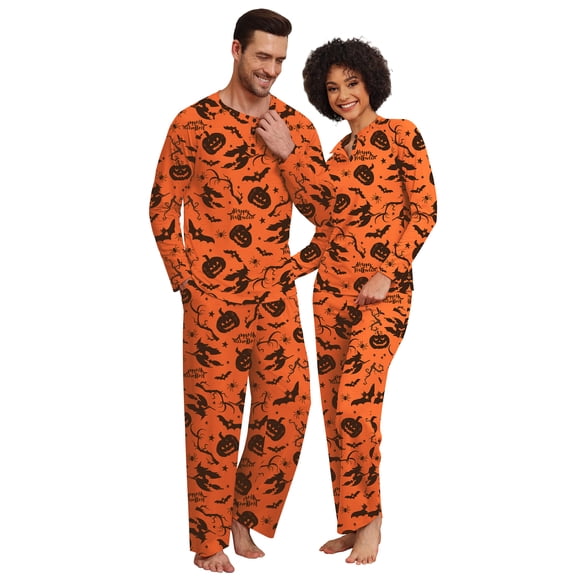 MINTREUS Couple Halloween Pajama Sets Soft PJs Sets for Couples/Women/Men Matching Sleepwear with Pockets