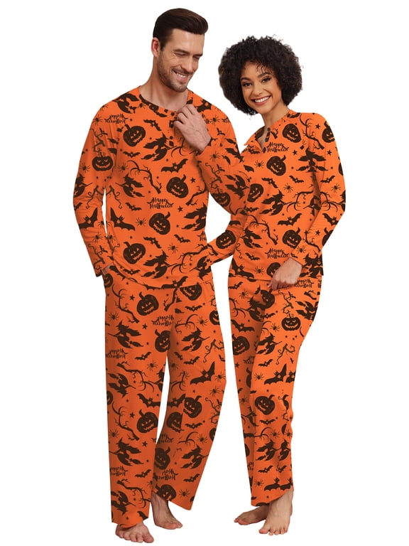 Couple Halloween Pajama Sets Soft PJs Sets for Couples/Women/Men Matching Sleepwear with Pockets