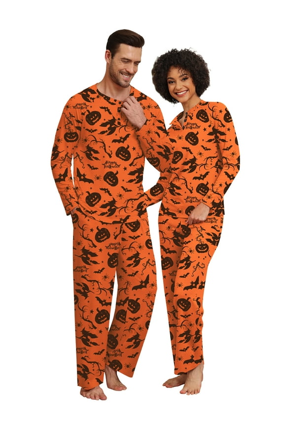 Couple Halloween Pajama Sets Soft PJs Sets for Couples/Women/Men Matching Sleepwear with Pockets