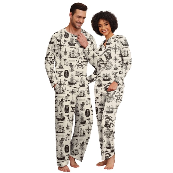 MINTREUS Couple Pajama Sets Soft PJs Sets for Couples/Women/Men Matching Sleepwear with Pockets