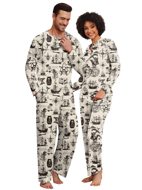 Couple Pajama Sets Soft PJs Sets for Couples/Women/Men Matching Sleepwear with Pockets