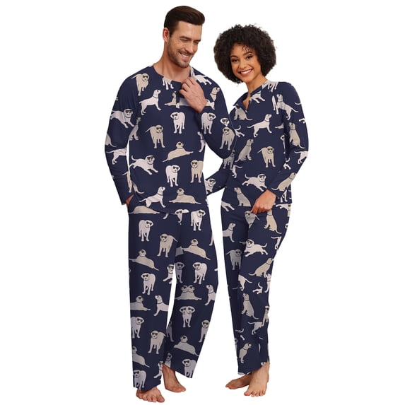 MINTREUS Couple Pajama Sets Soft PJs Sets for Couples/Women/Men Matching Sleepwear with Pockets