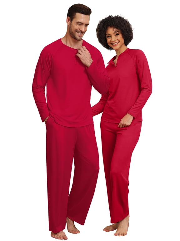 Couple Pajama Sets Soft PJs Sets for Couples/Women/Men Matching Sleepwear with Pockets