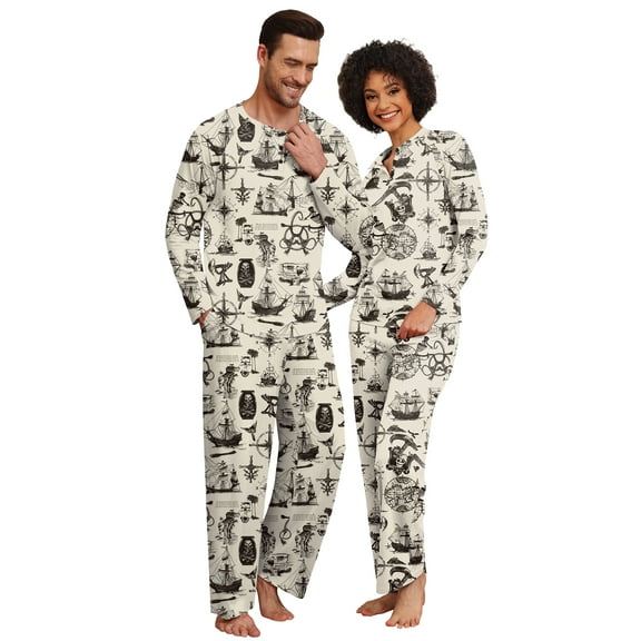 MINTREUS Couple Pajama Sets Soft PJs Sets for Couples/Women/Men Matching Sleepwear with Pockets