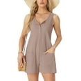 thumbnail image 1 of MINTREUS Summer Knit Jumpsuits for Women Sleeveless Pullover Button-down Top Shorts with Pockets Casual Jumpers, 1 of 7