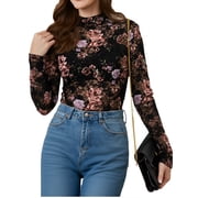 MINTREUS Lace Top with Long Sleeves Stand Collar Embroidered Floral Design Ideal for Parties and Clubs xs-xxl