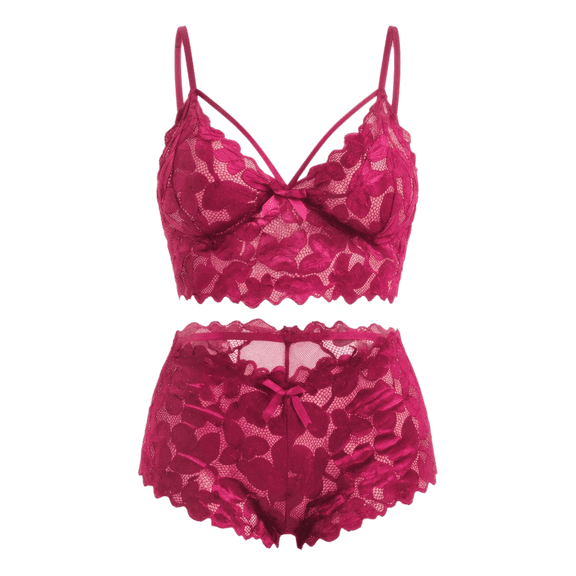 MINTREUS Lingerie for Women Lace Pajamas Lingerie Set High Waist Sleepwear Bra and Panty 2 Piece Nightwear S-2XL