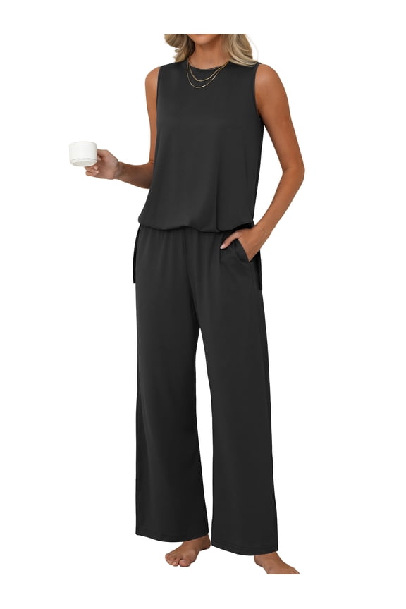 Lounge Sets for Women Knit Loose Tank Top Wide Leg Pants Soft Comfy Pajamas Set 2-Piece Outfits
