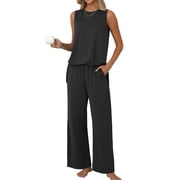 MINTREUS Lounge Sets for Women Knit Loose Tank Top Wide Leg Pants Soft Comfy Pajamas Set 2-Piece Outfits