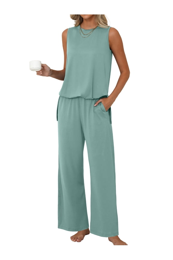Lounge Sets for Women Knit Loose Tank Top Wide Leg Pants Soft Comfy Pajamas Set 2-Piece Outfits