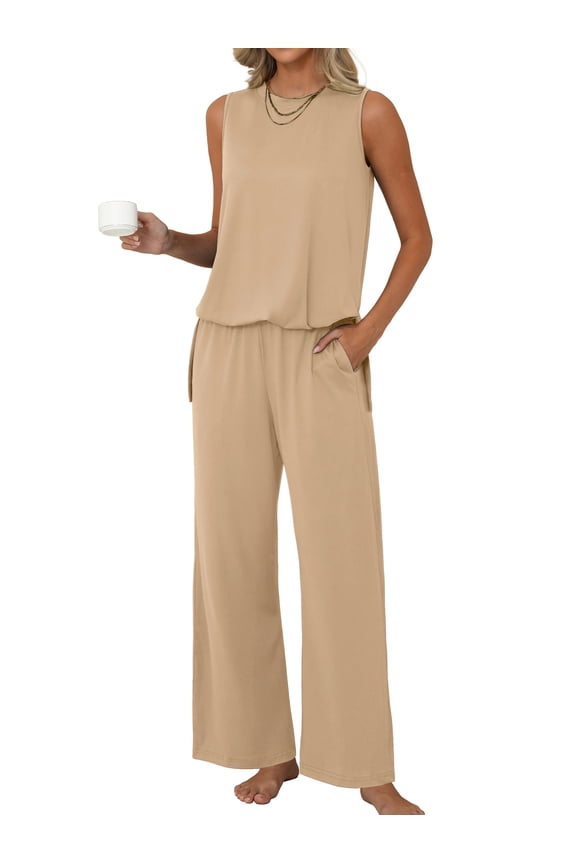 Lounge Sets for Women Knit Loose Tank Top Wide Leg Pants Soft Comfy Pajamas Set 2-Piece Outfits